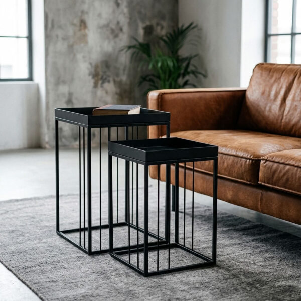 Bijzettafel set Beth Zwart smal in een sfeervol interieur