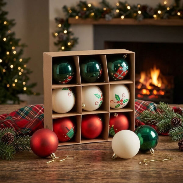 Kerstballen set Meerkleurig in een sfeervol interieur