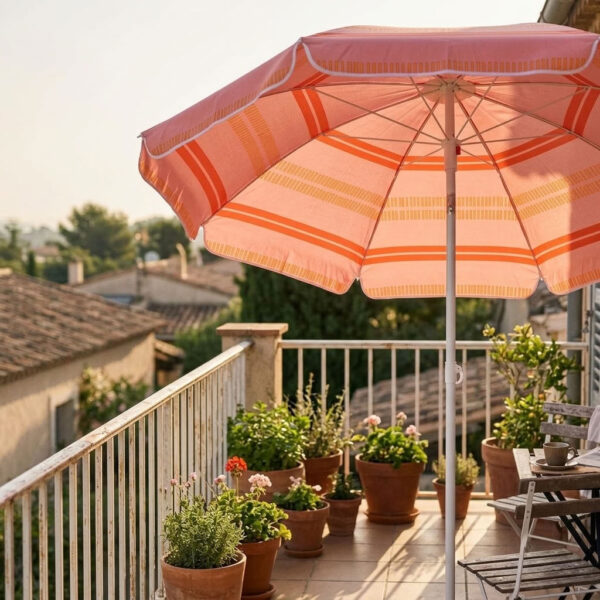 Parasol Stripe Lichtroze in een sfeervol interieur