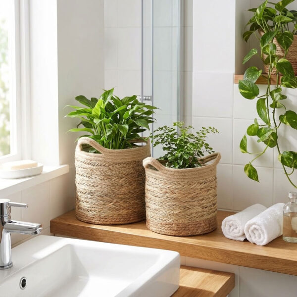 Plantenmand set Anne Lichtbruin in een sfeervol interieur