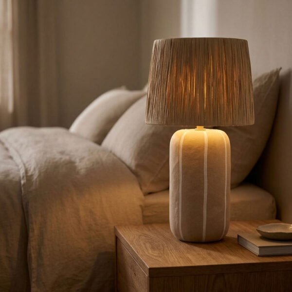 Tafellamp Denton Beige 33×33×61 cm in een sfeervol interieur