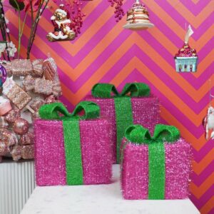 LED Kerstcadeau Roze/Groen – Set van 3