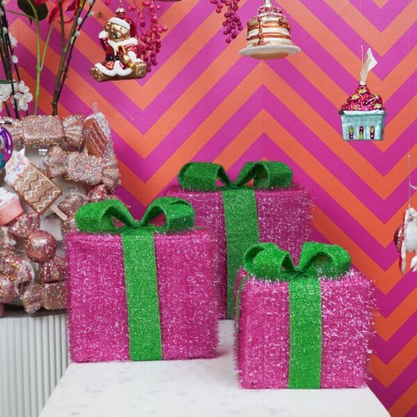 Led kerstcadeau roze groen – sfeerfoto
