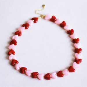 Hartjes Kralenketting Roze/Rood – Hars 42 cm