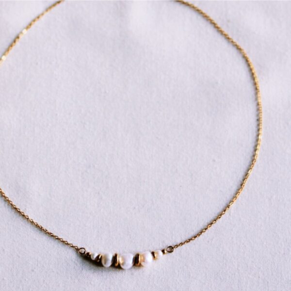 Fijne ketting met kleine pareltjes en goudkleurige details