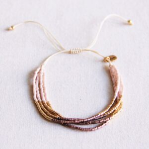 Viervoudige Miyuki-armband – nude/taupe/verguld