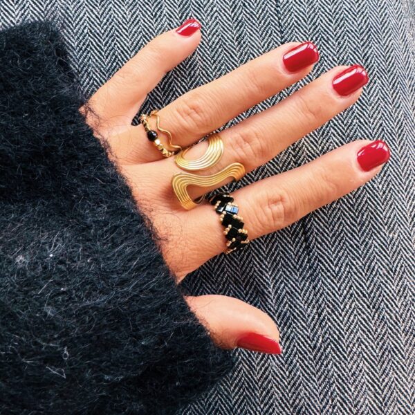 Statement ring retro gestreept XL – goud – foto 2