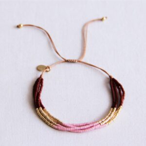 Viervoudige Miyuki-armband – bruin/lila/verguld