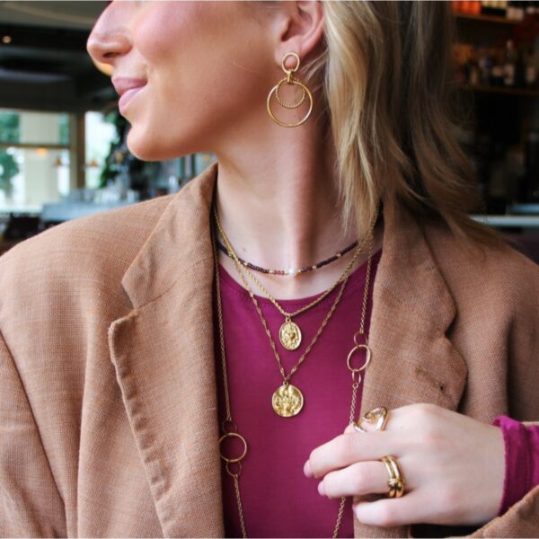 Lange slangenketting met parelmoer hart – goud, foto 2