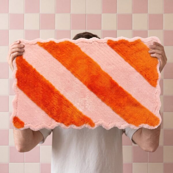 Badmat Gestreept lichtroze/oranje 80 x 50 cm