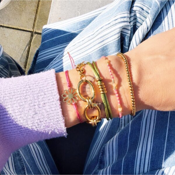 Satijnen armband met ringen – groen/goud, foto 2