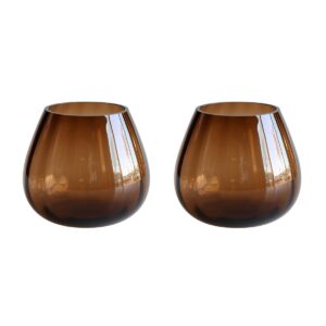 Waxinelichthouder Tasman XS Ribbed Taupe – Set van 2