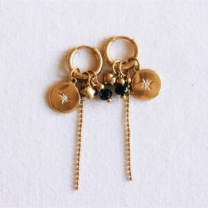 Oorringen met Kristallen Bedel Zwart – 10 mm