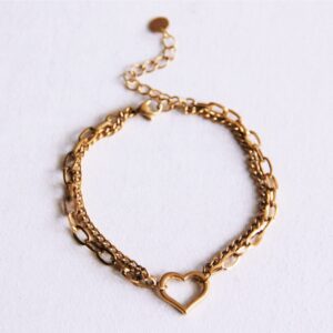 Dubbele schakelarmband met open hart – goud