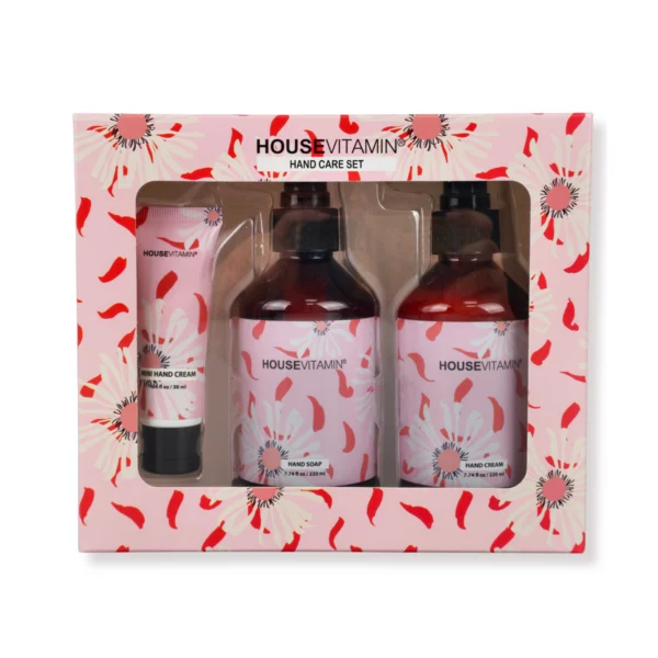Handverzorging cadeauset pioenroos in cadeaudoos met handzeep, handcrème en mini-handcrème