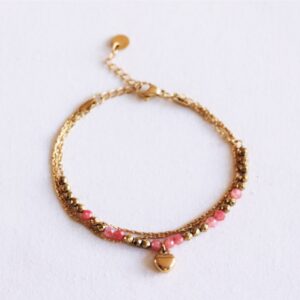 Drievoudige armband met hart en facetten – koraal
