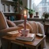 Kaarshouder kopje op boeken – sfeerfoto