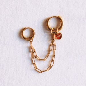 Oorbellenset met D-ketting en rood hart – goud