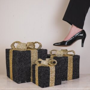 LED Kerstcadeau Zwart/Goud – Set van 3
