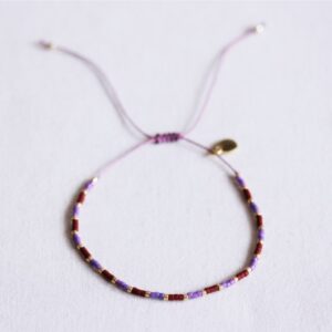 Miyuki armband met 5 mini madeliefjes – bruin/roze