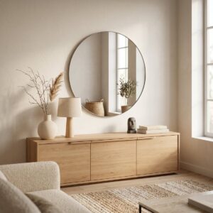 Ronde Wandspiegel Taupe Ø80 cm – Metalen Rand