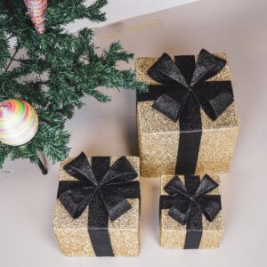 LED Kerstcadeau Goud/Zwart – Set van 3