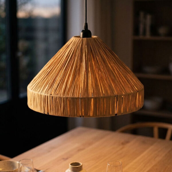Hanglamp Elisa Raffia Lichtbruin Ø40 cm in een sfeervol interieur